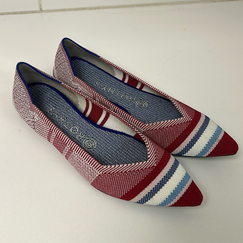 W7 Rothy's Varsity Stripe Red Pointed Toe Hard-to-Find Shoes - Like New!